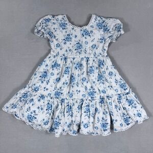 Happily Grey Kids White Blue‎ Floral Ruffle Dress Size 7